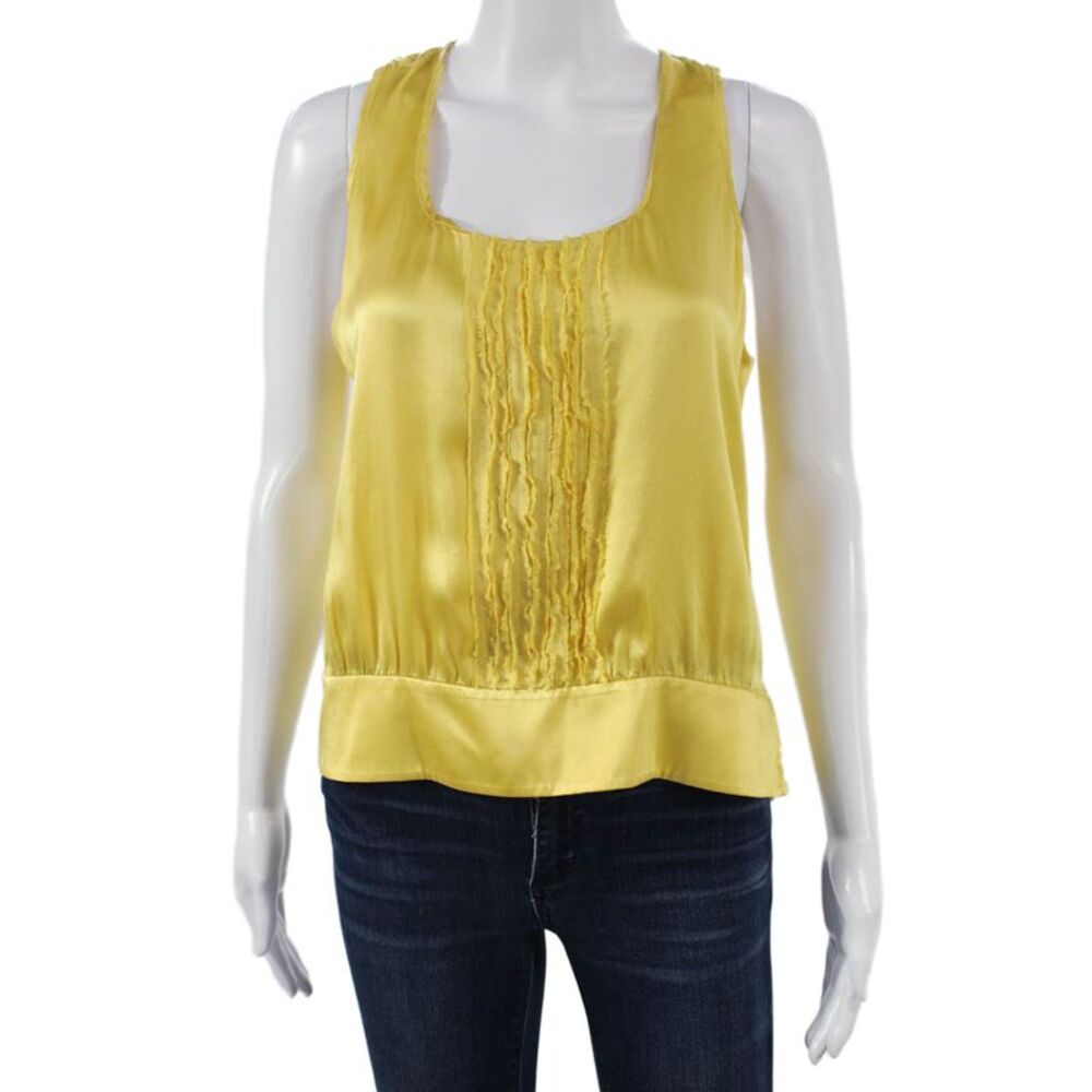 Worth Women Silk Scoop Neck Solid Yellow Tank Top Size 6